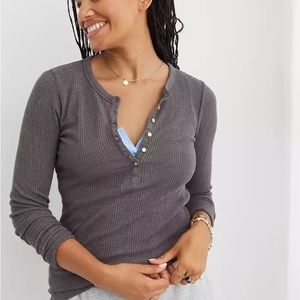 Aerie Waffle Rib Long Sleeve Henley T-Shirt